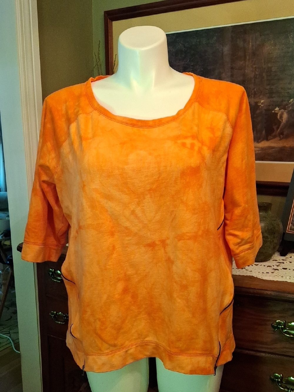 Onque Woman Orange Tie-Dye 3/4 Sleeve Sweatshirt